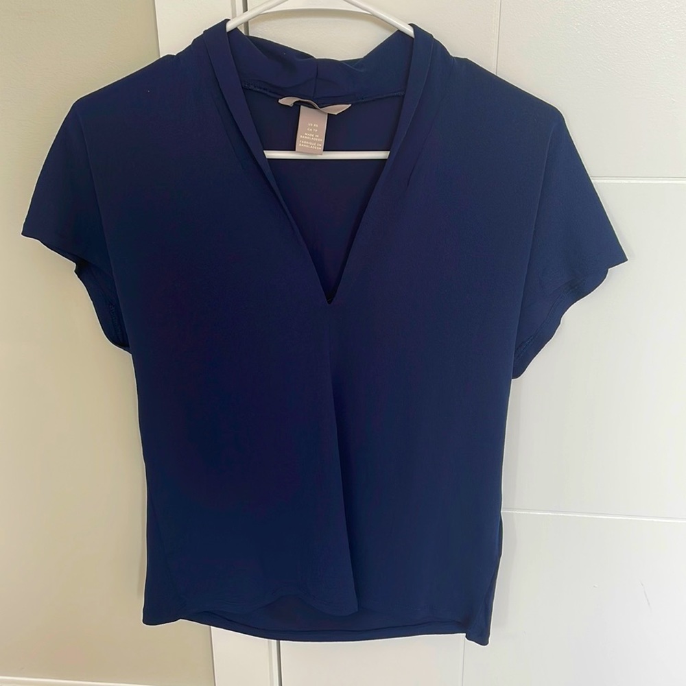 V neck blue blouse